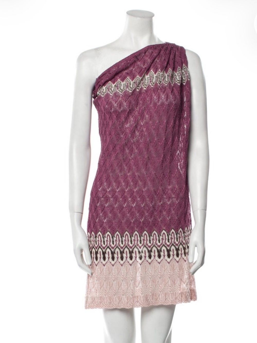 Missoni One-Shoulder Knit Dress in Mauve and Blush